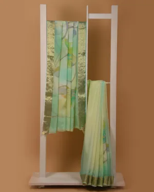 Shades of Green Chinon Crepe Printed Saree With Georgette Blend Blouse