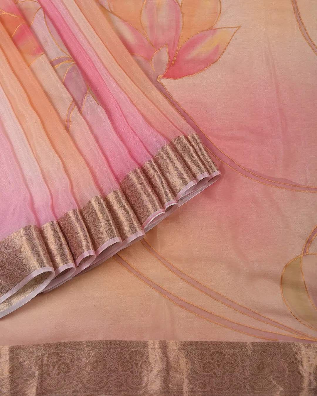 Shades of Pink Chinon Crepe Printed Saree With Georgette Blend Blouse