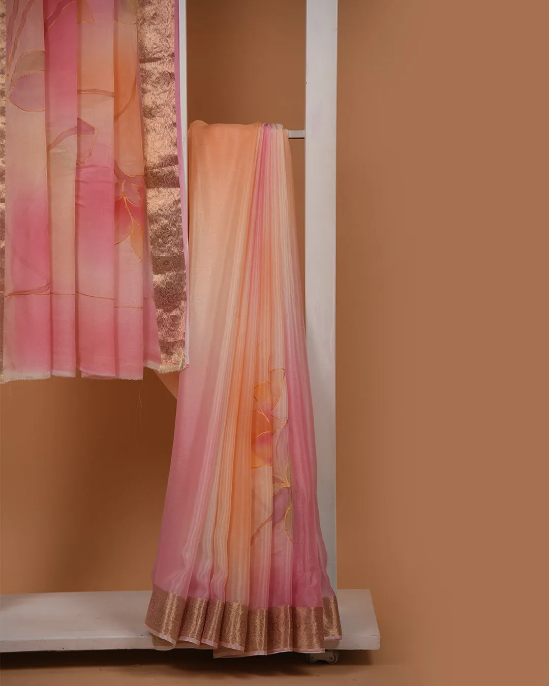 Shades of Pink Chinon Crepe Printed Saree With Georgette Blend Blouse