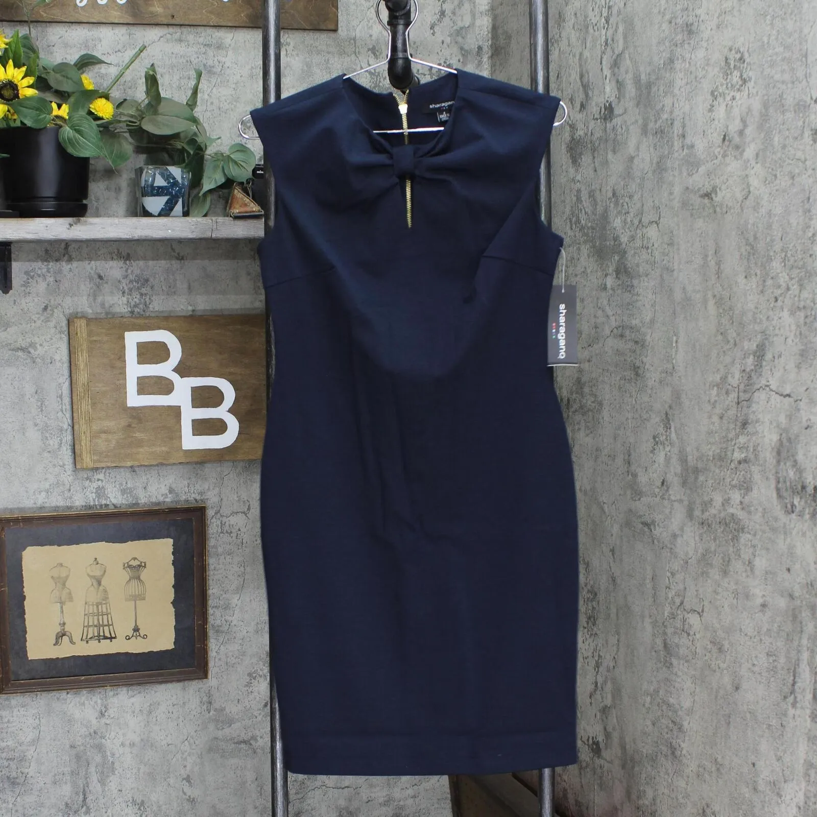 Sharagano Womens Knot Front Sheath Dress Dark Navy Blue 4