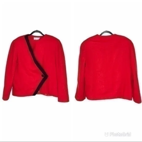 Sherbet Vintage Red and Black Wool 2 piece Skirt Suit Size 16