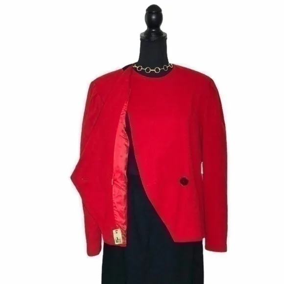 Sherbet Vintage Red and Black Wool 2 piece Skirt Suit Size 16