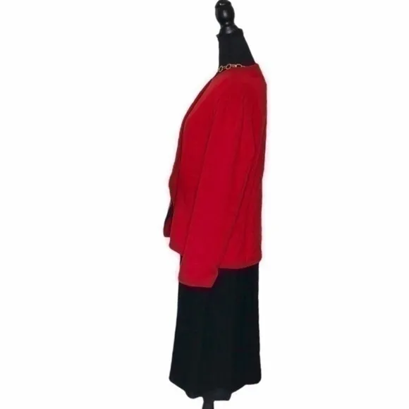 Sherbet Vintage Red and Black Wool 2 piece Skirt Suit Size 16