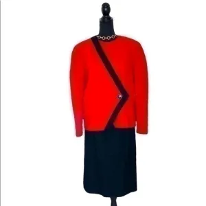 Sherbet Vintage Red and Black Wool 2 piece Skirt Suit Size 16