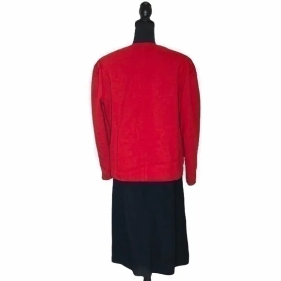 Sherbet Vintage Red and Black Wool 2 piece Skirt Suit Size 16