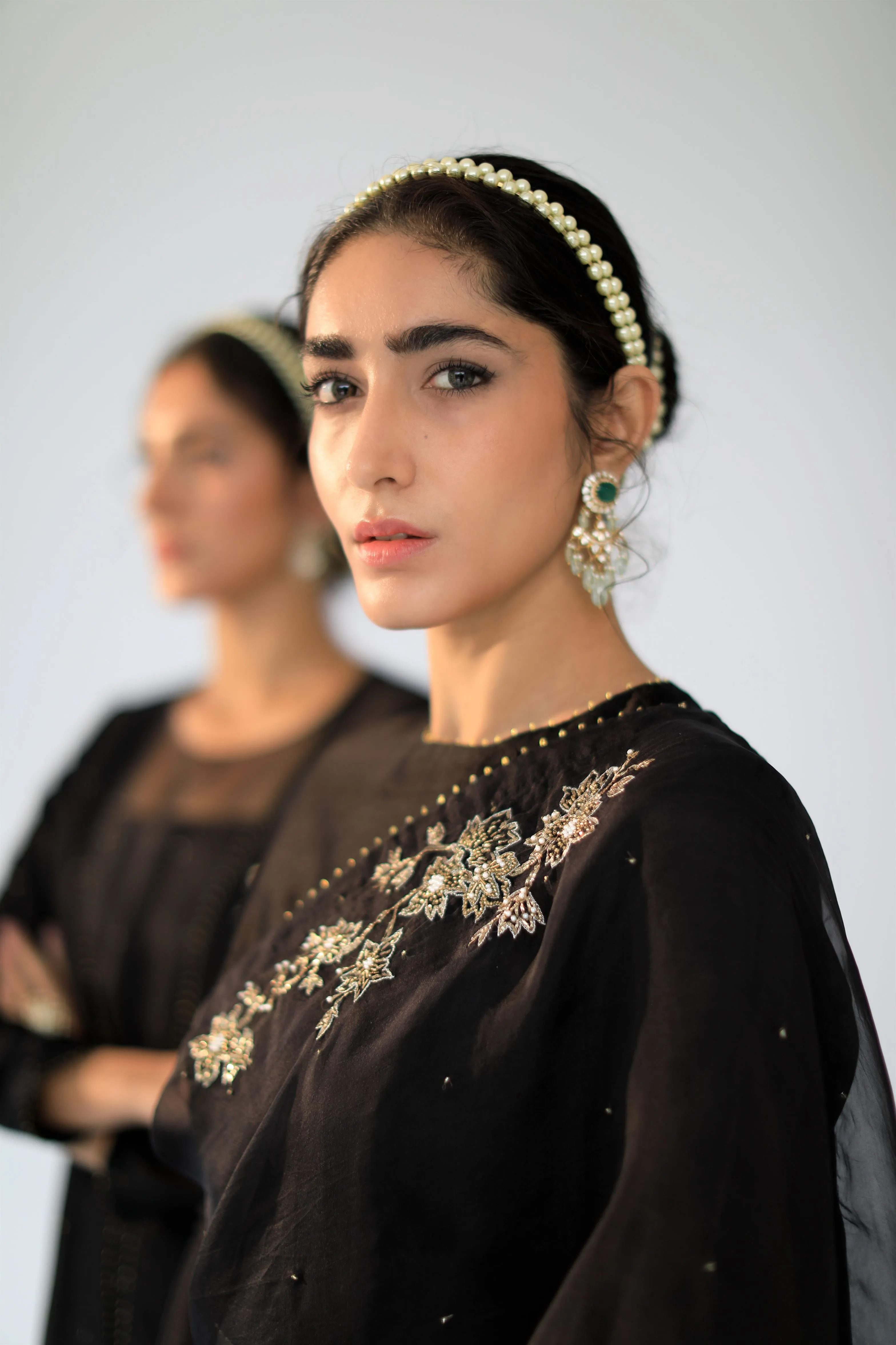 Shikha Mehta Emma Black Kora Saree Set Silk Organza Silk Chanderi Black Hana Ss21F-Cs