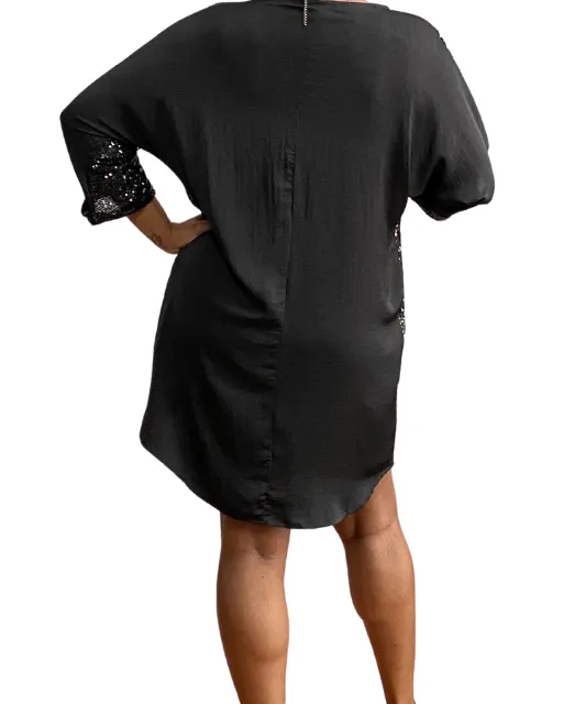 Shimmering Nights Black Sequin Shirt Dress