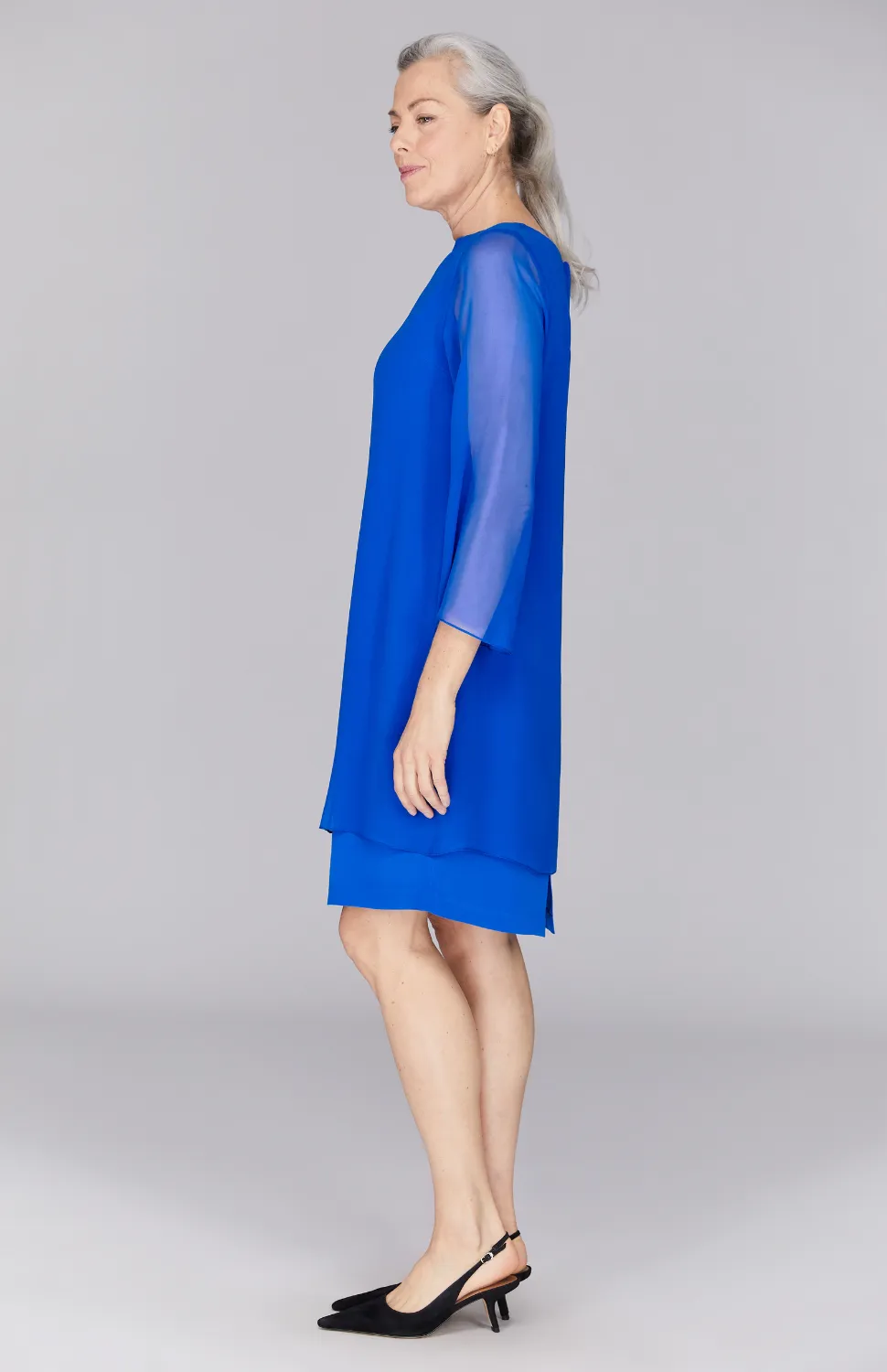 Silk Dress w/ Chiffon Sleeves & Overlay