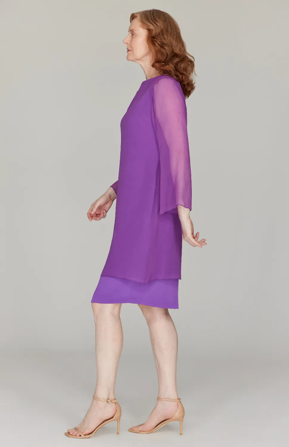 Silk Dress w/ Chiffon Sleeves & Overlay