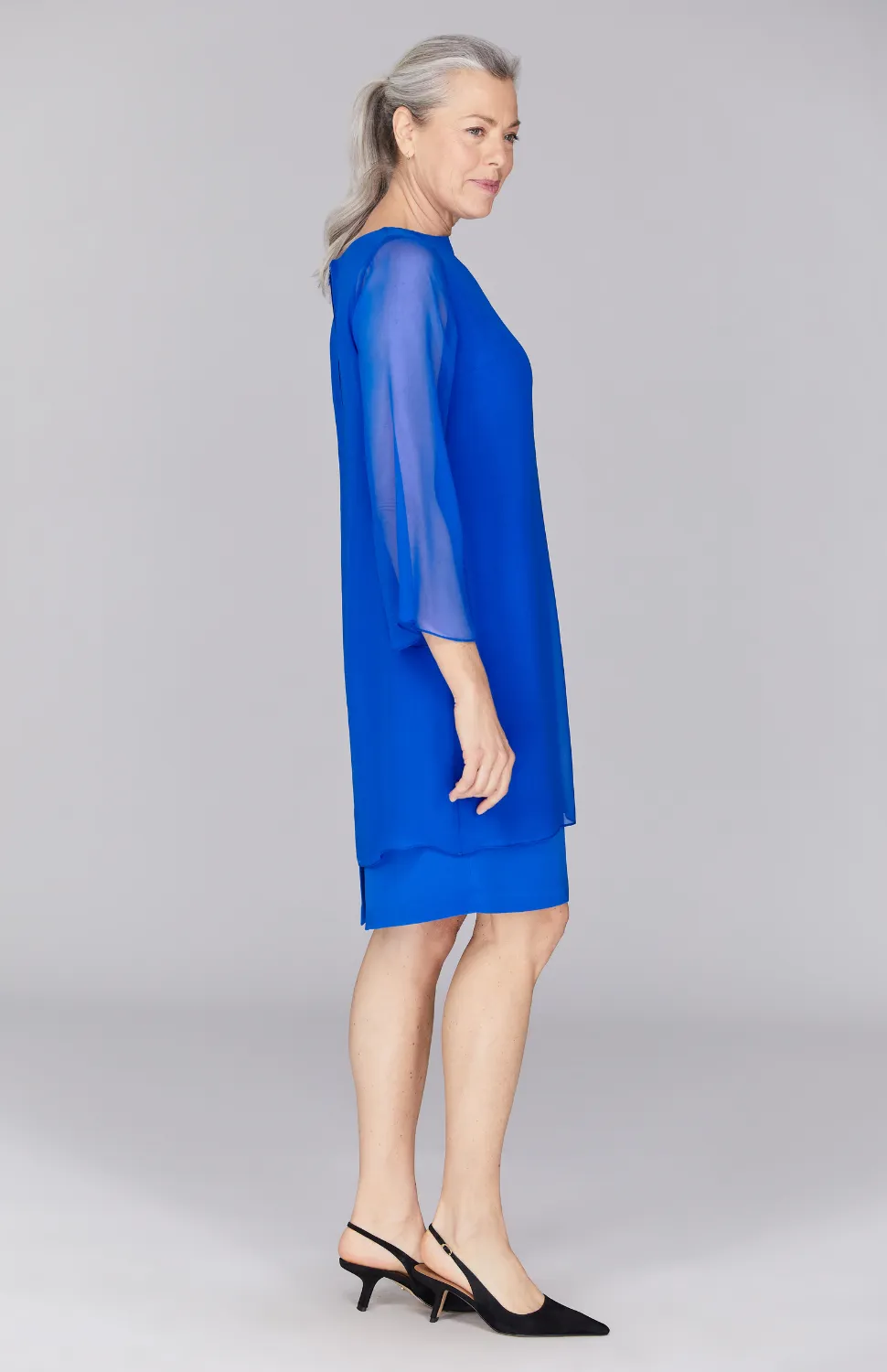 Silk Dress w/ Chiffon Sleeves & Overlay