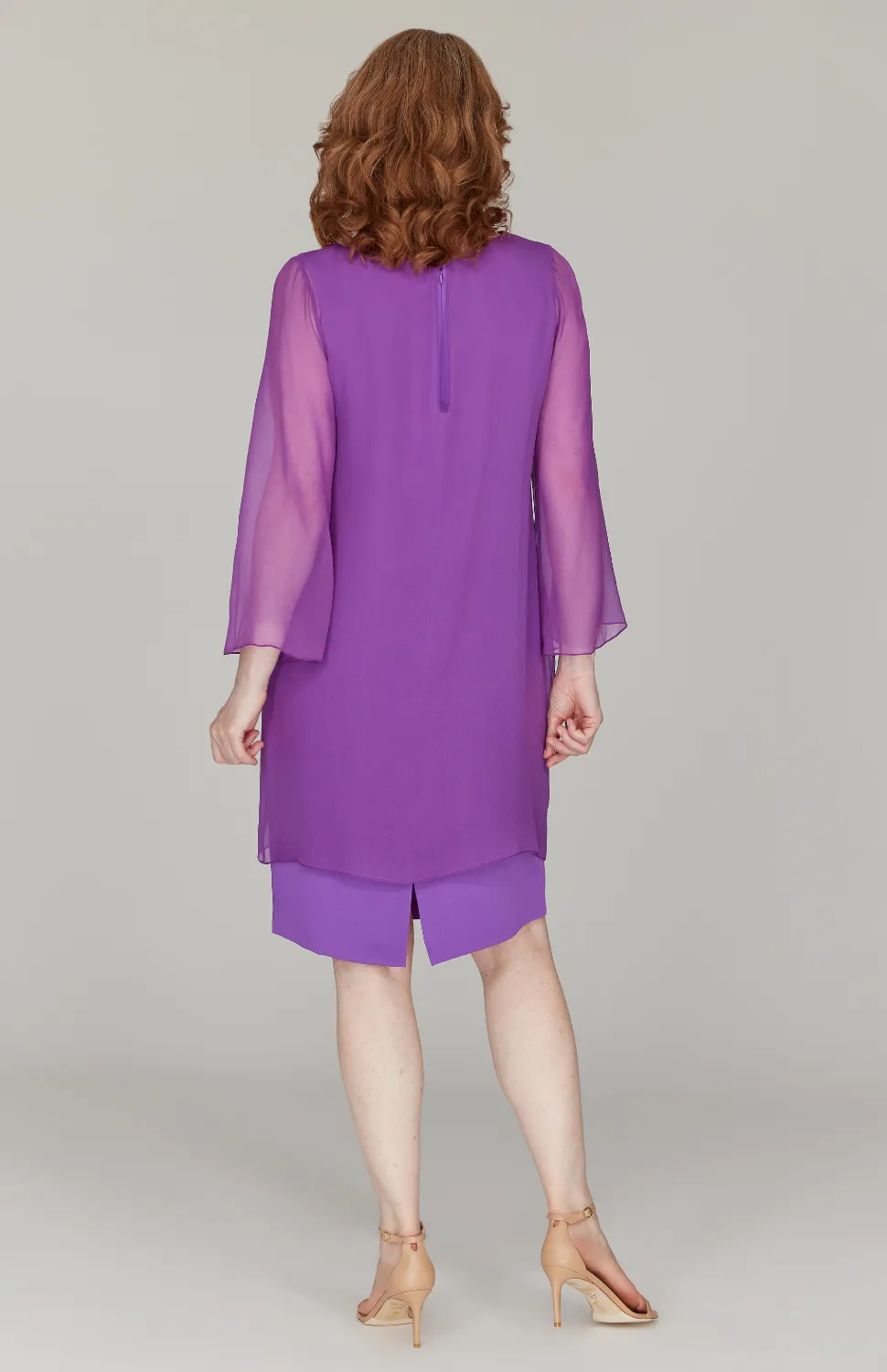 Silk Dress w/ Chiffon Sleeves & Overlay