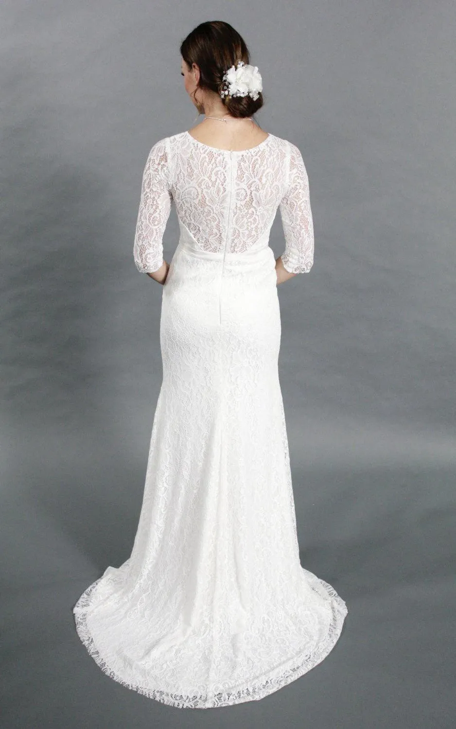 Simple Style Sheath Lace Wedding Dress With Half Sleeves-ET_711166