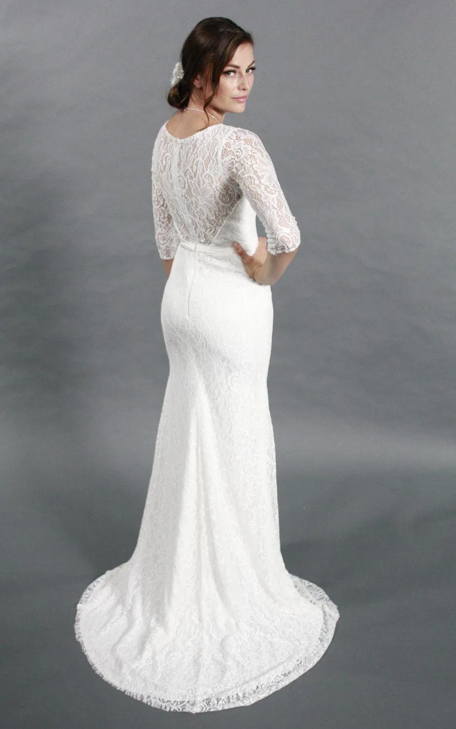 Simple Style Sheath Lace Wedding Dress With Half Sleeves-ET_711166