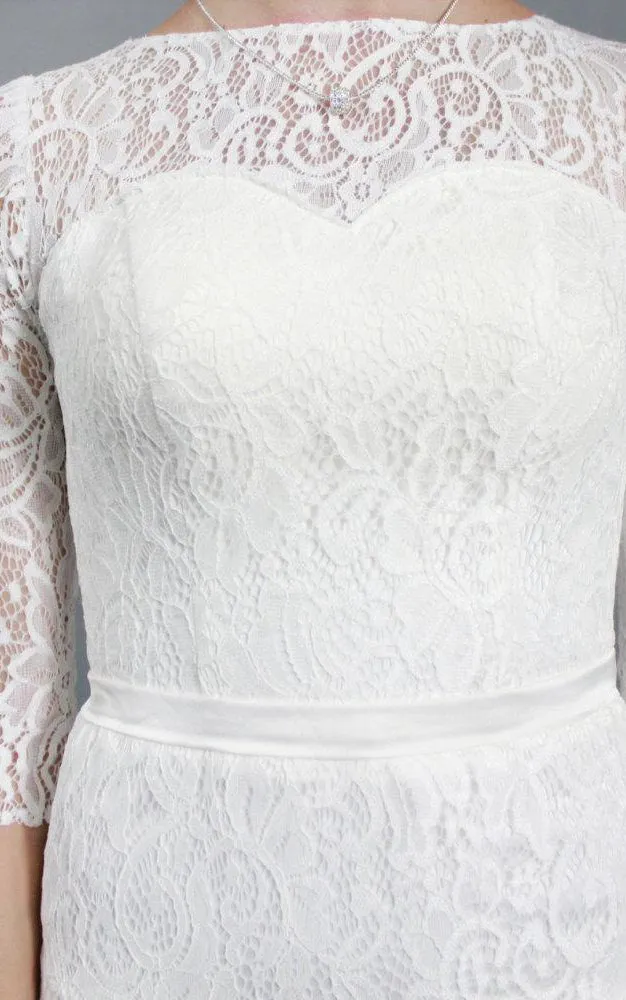 Simple Style Sheath Lace Wedding Dress With Half Sleeves-ET_711166