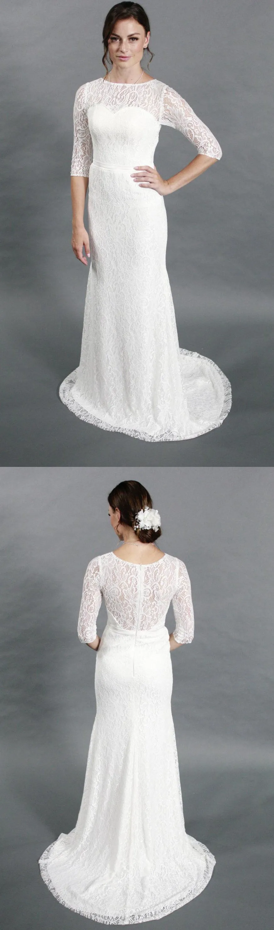 Simple Style Sheath Lace Wedding Dress With Half Sleeves-ET_711166