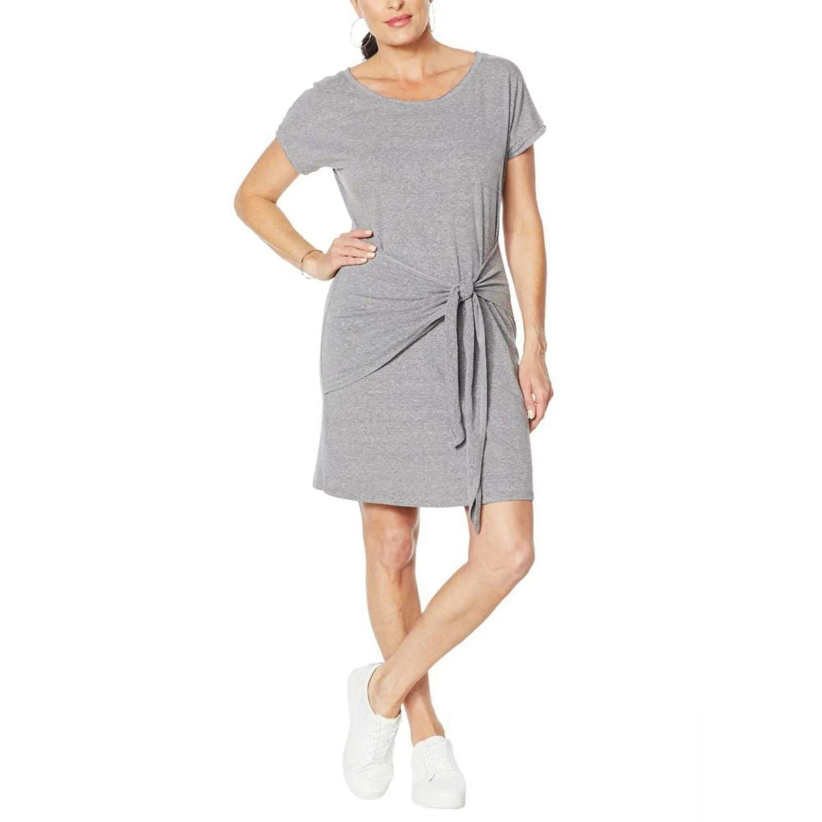 Skinnygirl Women's Plus Size Deborah Draped Side Tie T-Shirt Dress