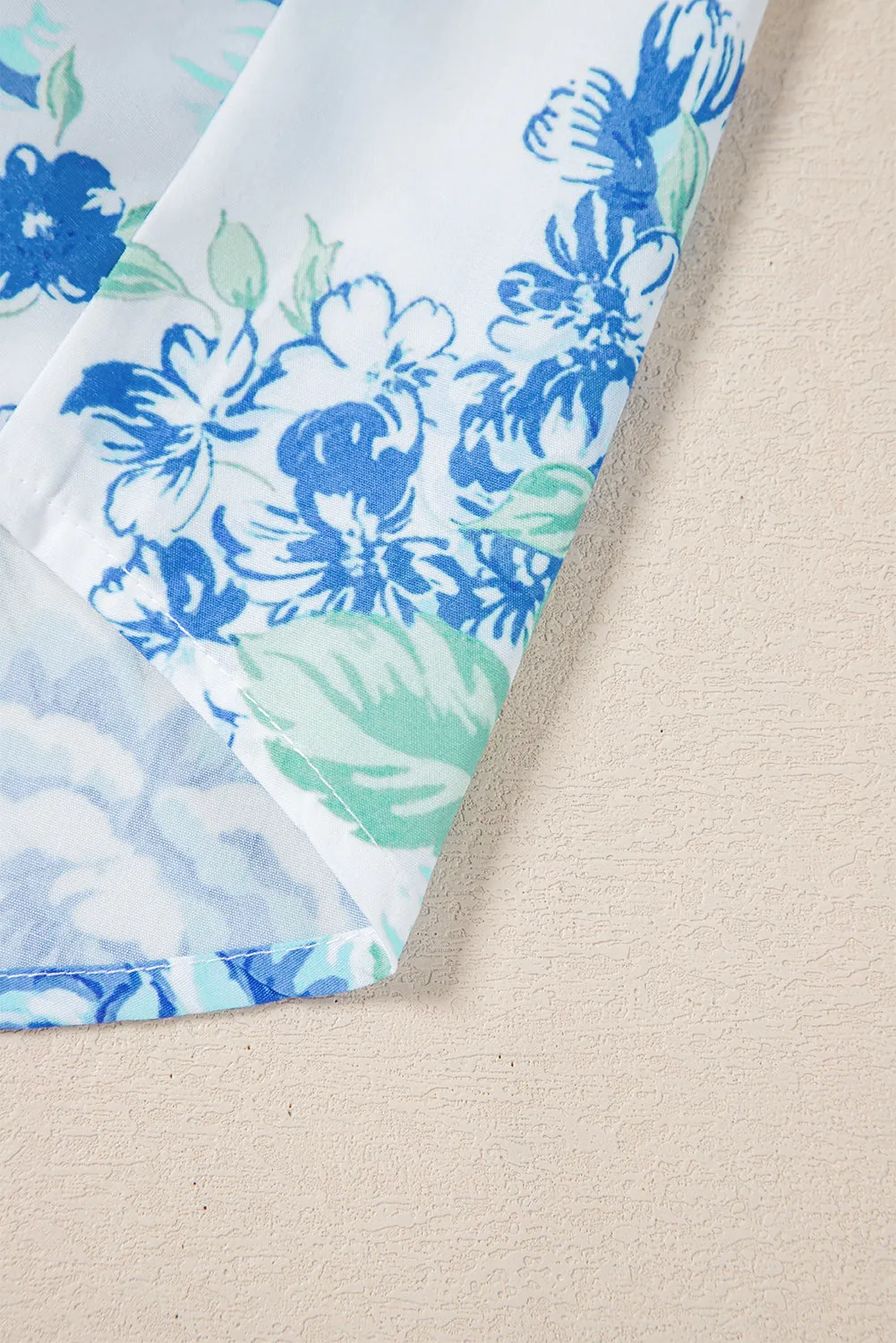 Sky Blue Floral Print Ruffle Sleeve Frilly Button Up Shirt