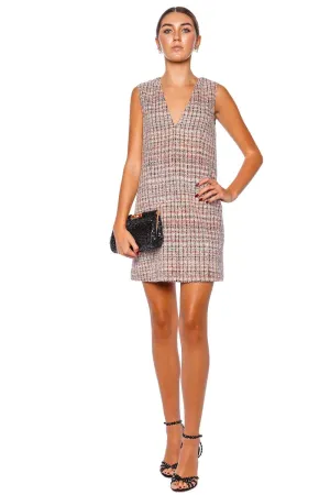 Sleeveless Boucle V Neck Mini Dress