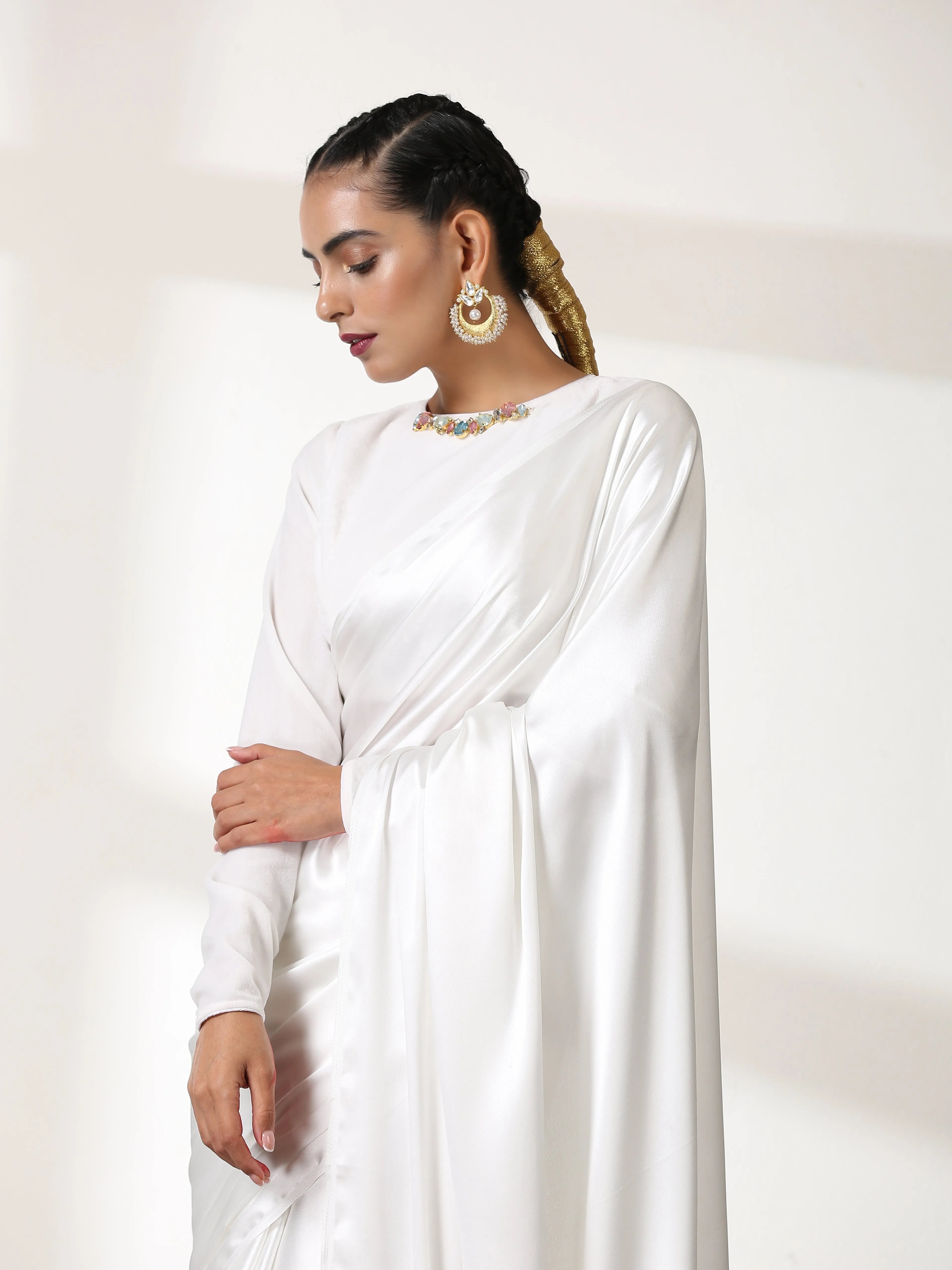 Slice of Heaven White Satin Saree