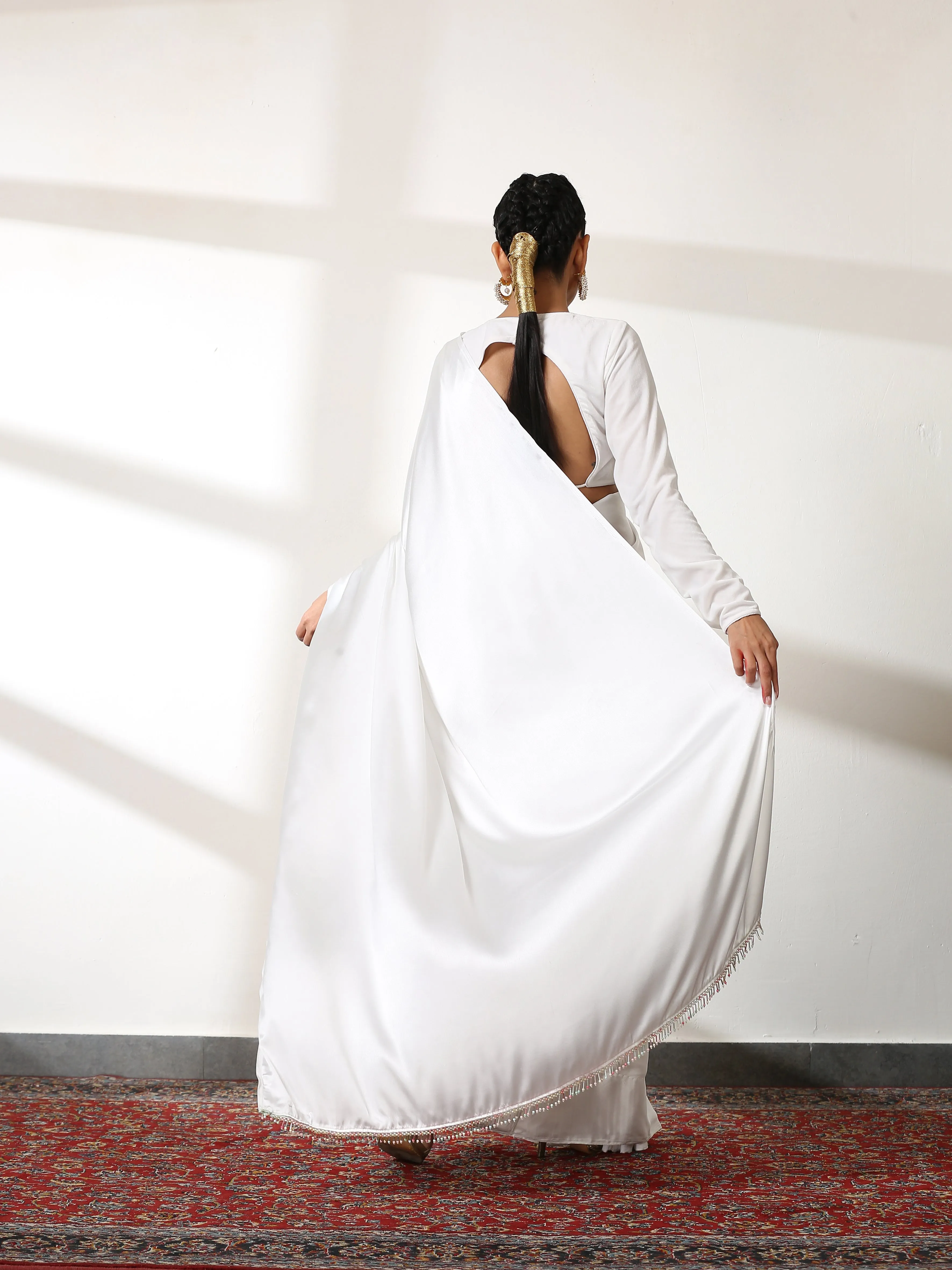 Slice of Heaven White Satin Saree