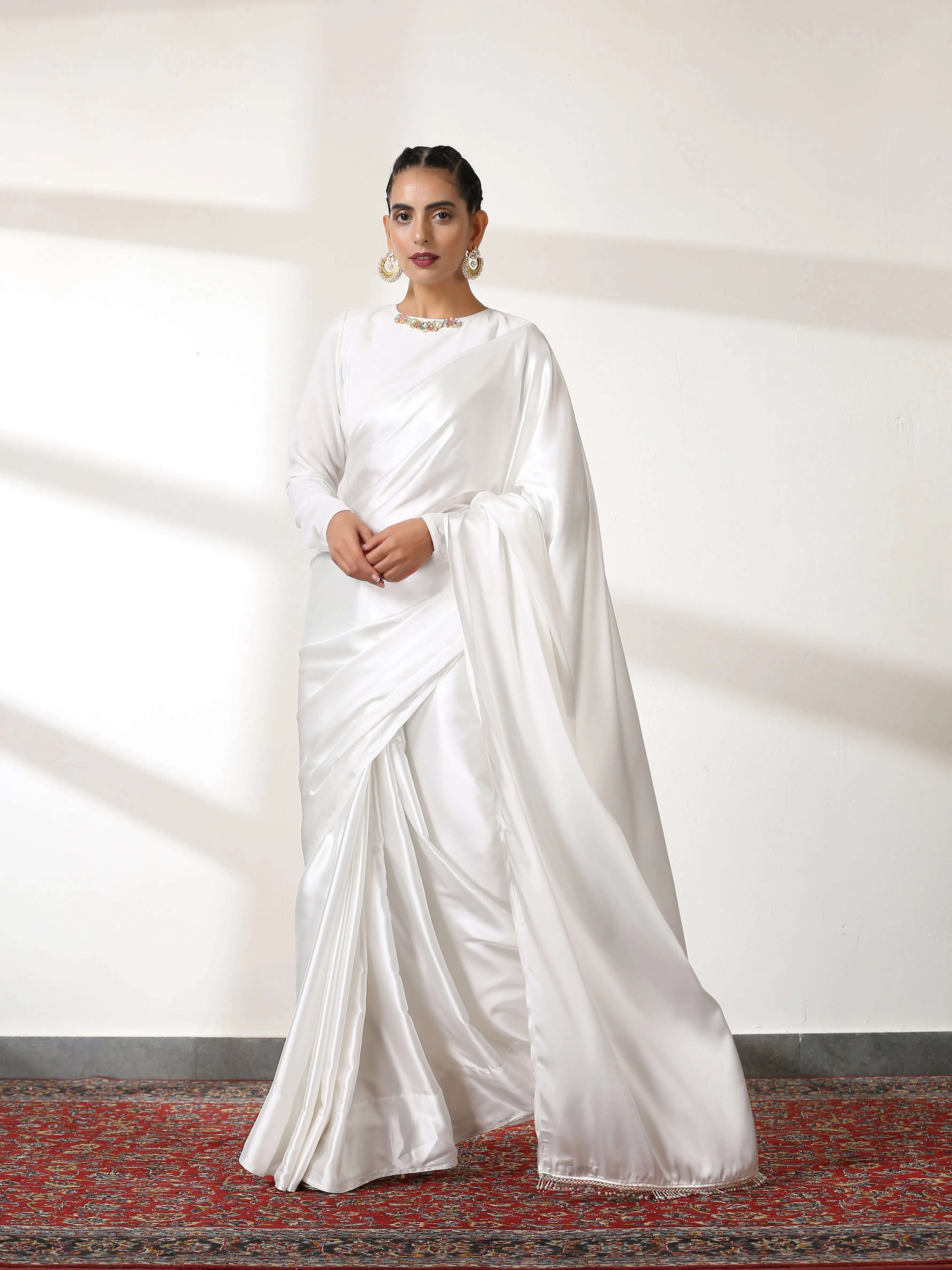 Slice of Heaven White Satin Saree