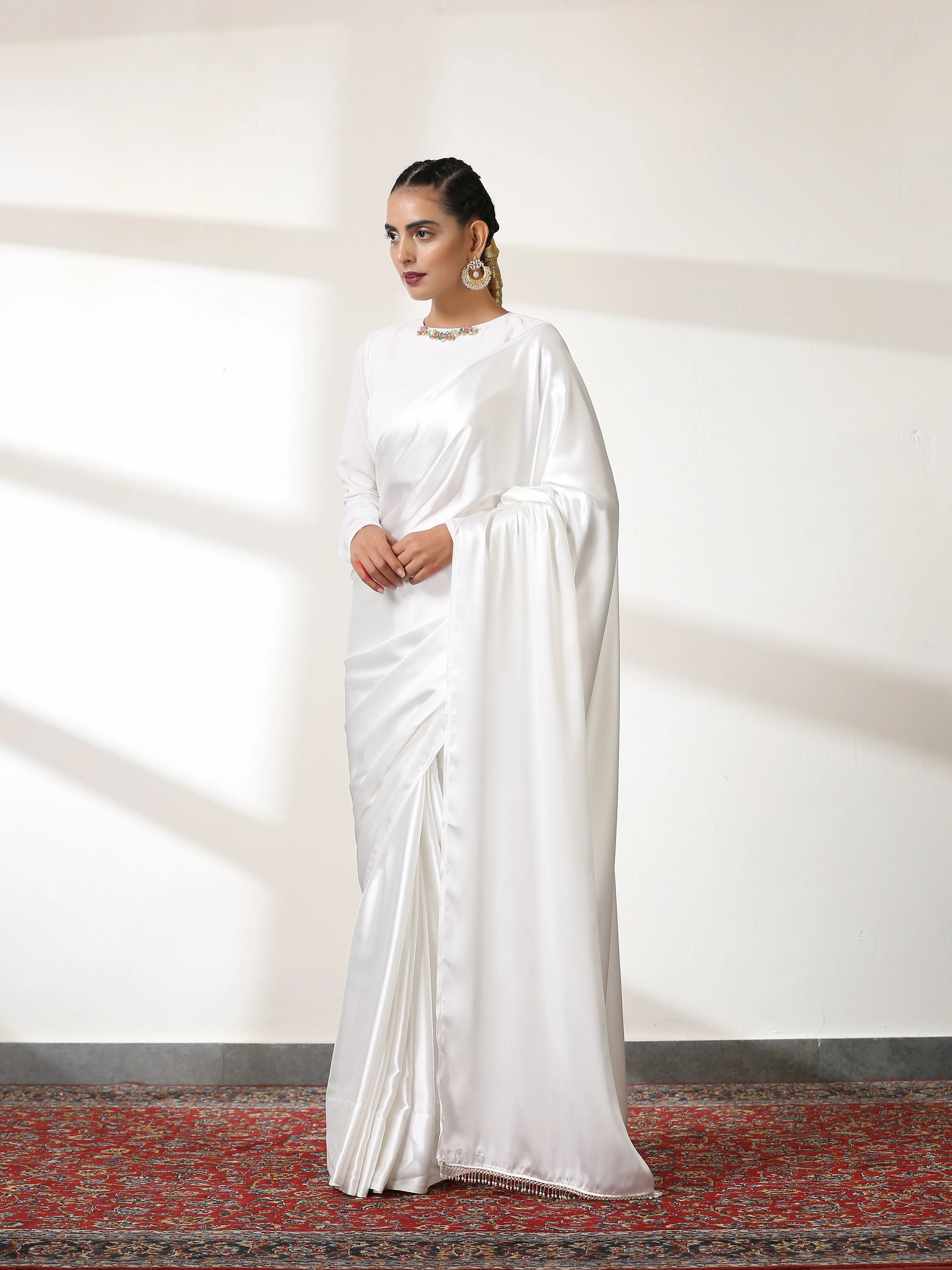 Slice of Heaven White Satin Saree