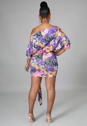 Small LEFT! Sweet Garden Vibes Multi Print Off Shoulder Dress