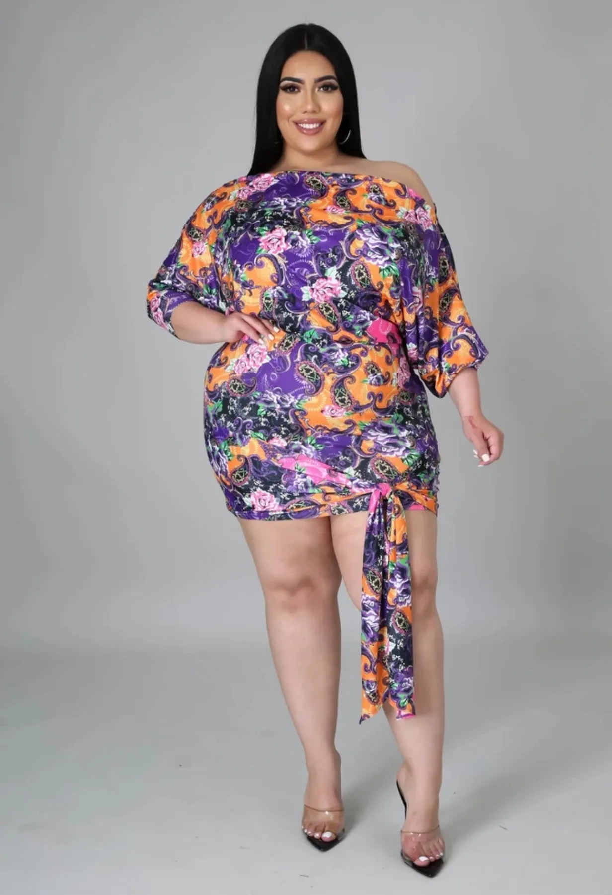 Small LEFT! Sweet Garden Vibes Multi Print Off Shoulder Dress