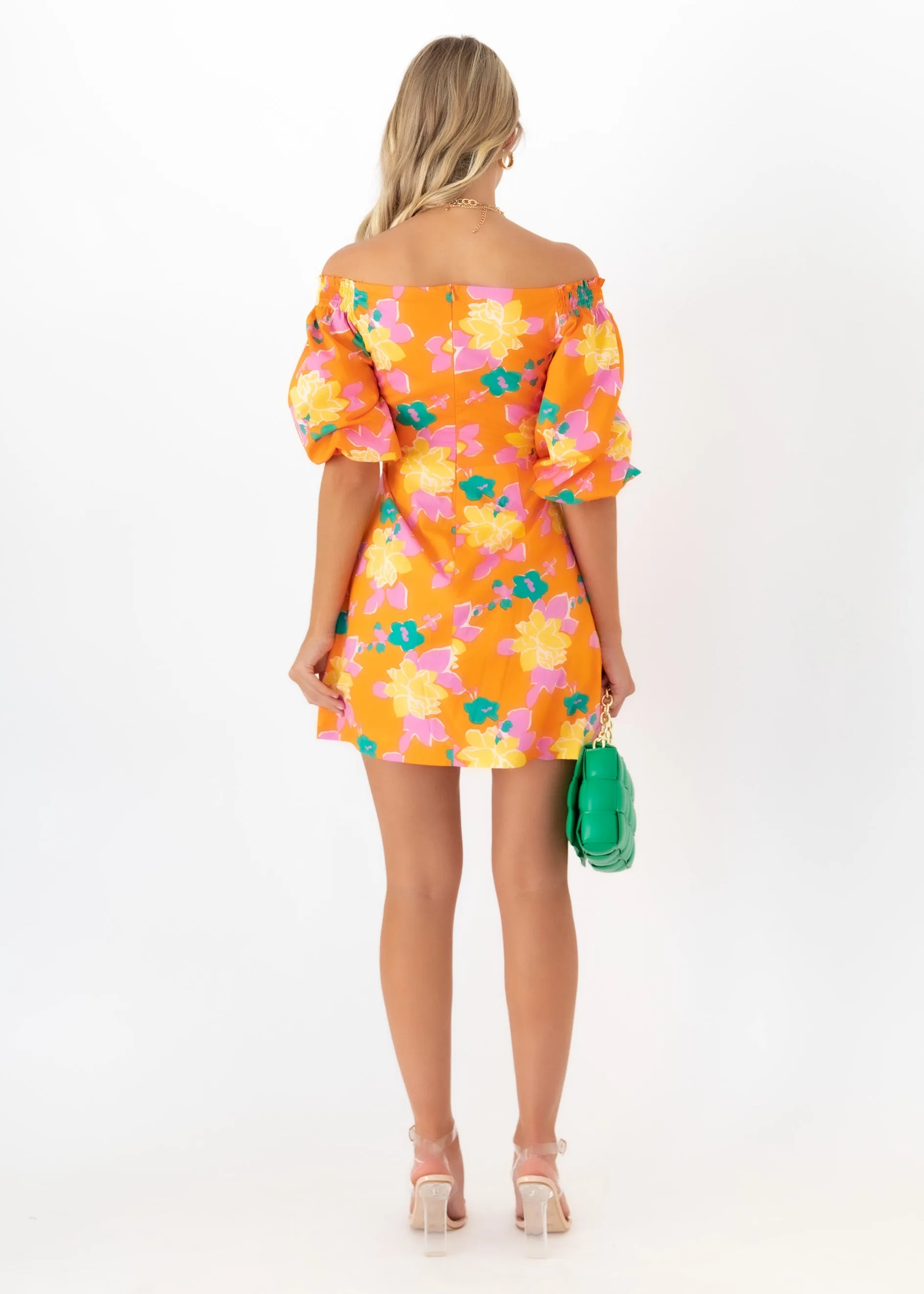 Smith Off Shoulder Dress - Tangerine Flowers