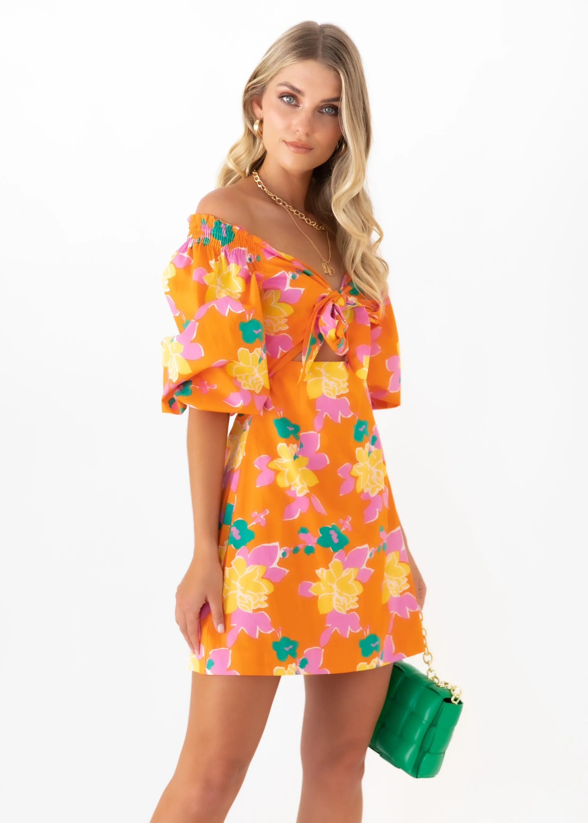 Smith Off Shoulder Dress - Tangerine Flowers