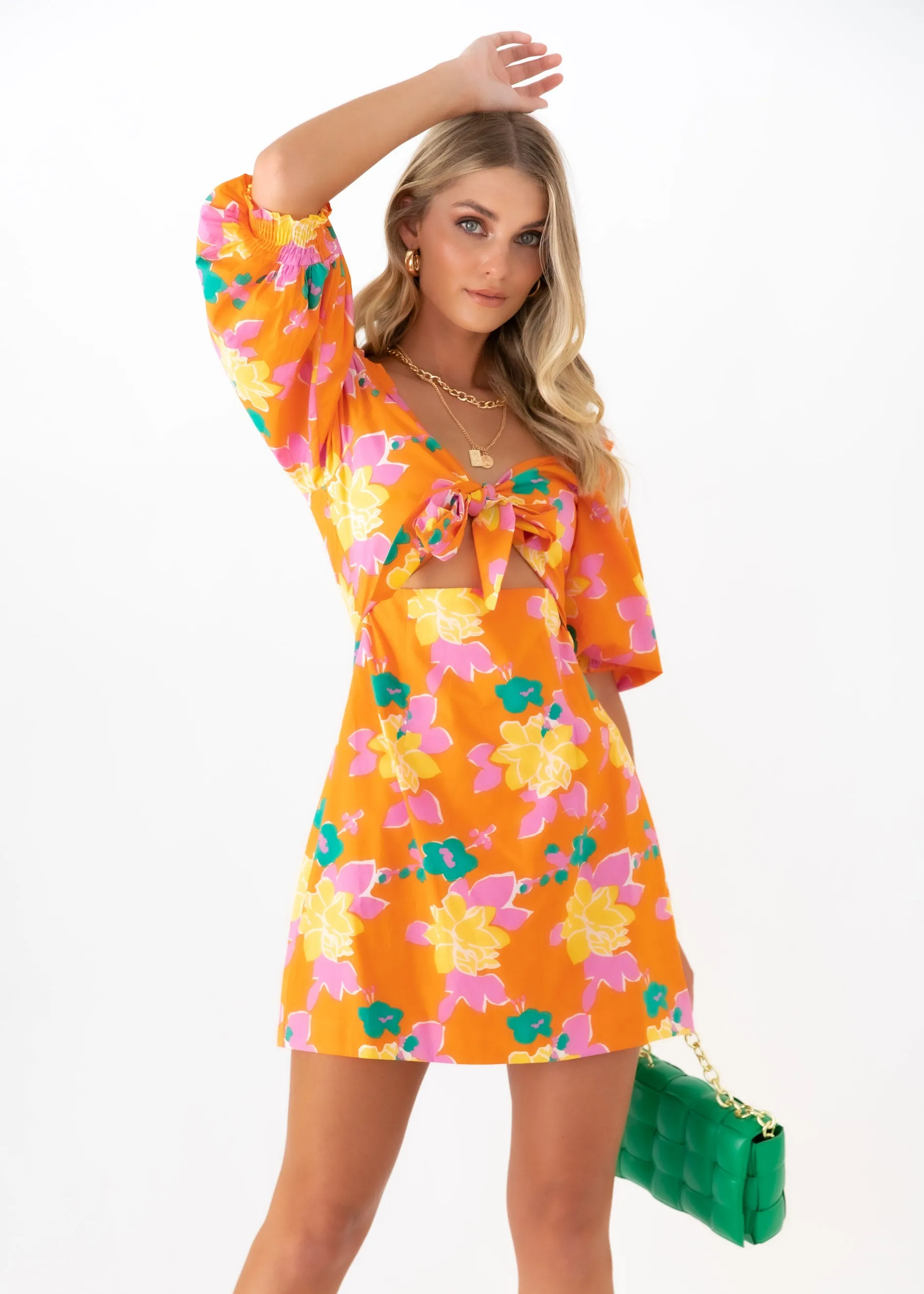 Smith Off Shoulder Dress - Tangerine Flowers