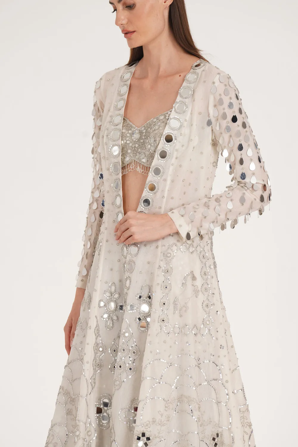 Snowbound Ivory Jacket Sharara Set