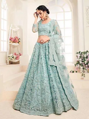 Sofina Mint Green Embroidered Net Lehenga