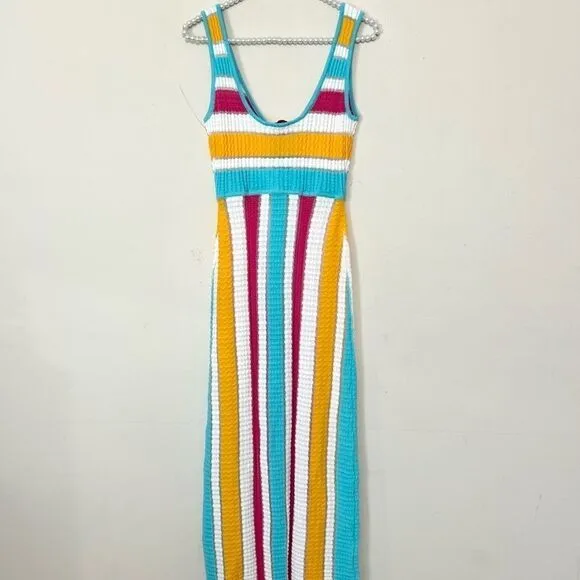 Solid &amp; Striped The Aubrey Striped Crochet Midi Dress SIZE SMALL