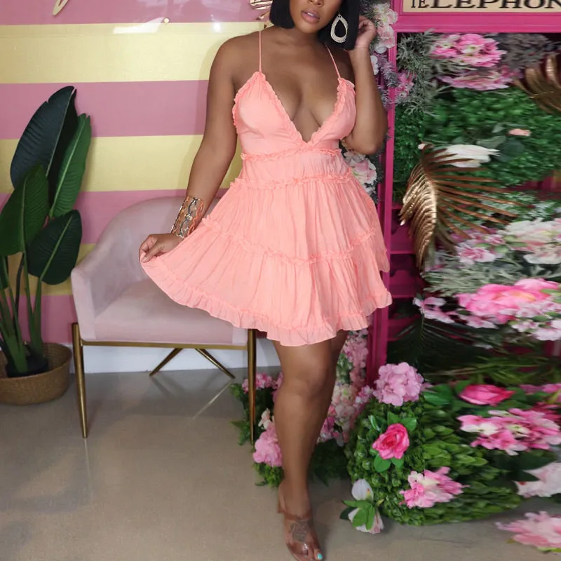 Solid Sleeveless Deep V-Neck Dress