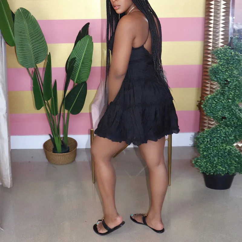 Solid Sleeveless Deep V-Neck Dress