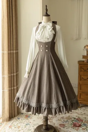 [South of The Forest] Halterneck Stripe Print Ruffle Classic Vintage Lolita Jsk Dress 4 Colors