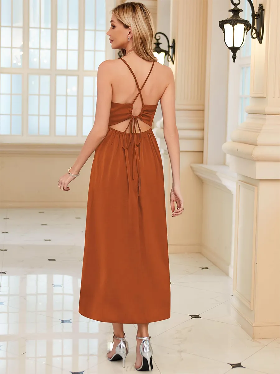 Spaghetti Strap Solid Color Dress