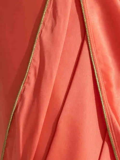 Spanish Orange Satin Saree with Golden Piping and Self Blouse Fabric