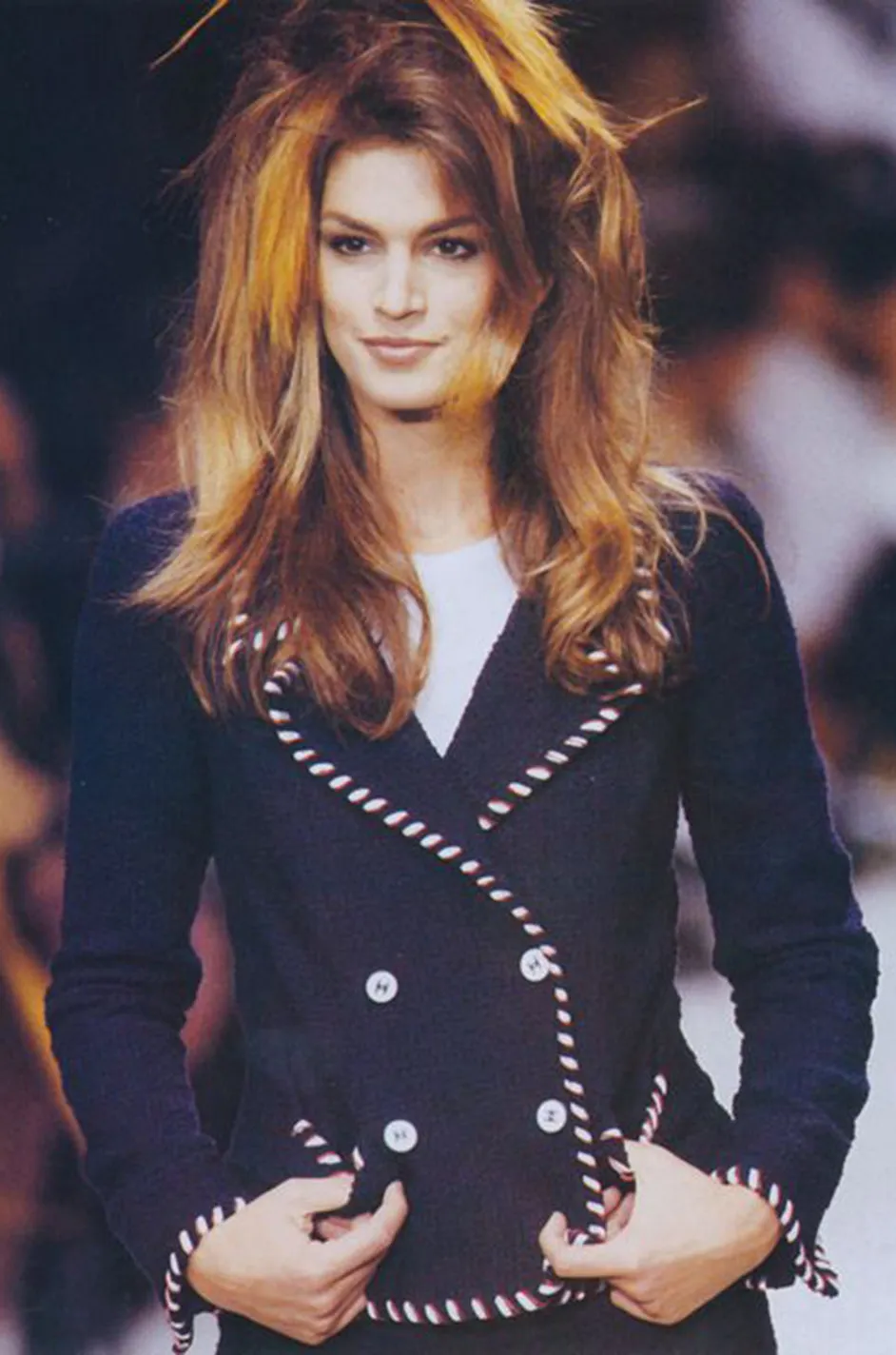 Spring 1994 Chanel Runway Documented Red & White Ribbon Navy Suit
