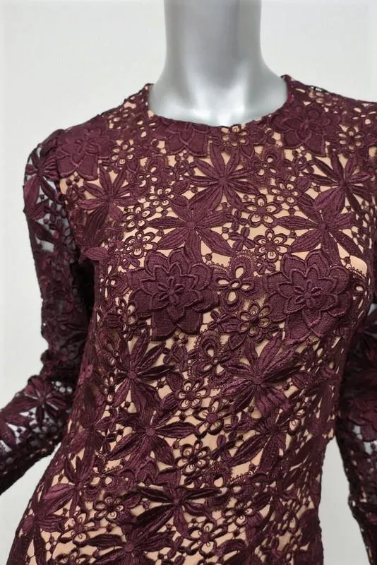 Stella McCartney Dress Bevam Burgundy Guipure Lace Size 38 Long Sleeve Sheath