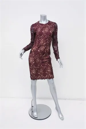 Stella McCartney Dress Bevam Burgundy Guipure Lace Size 38 Long Sleeve Sheath