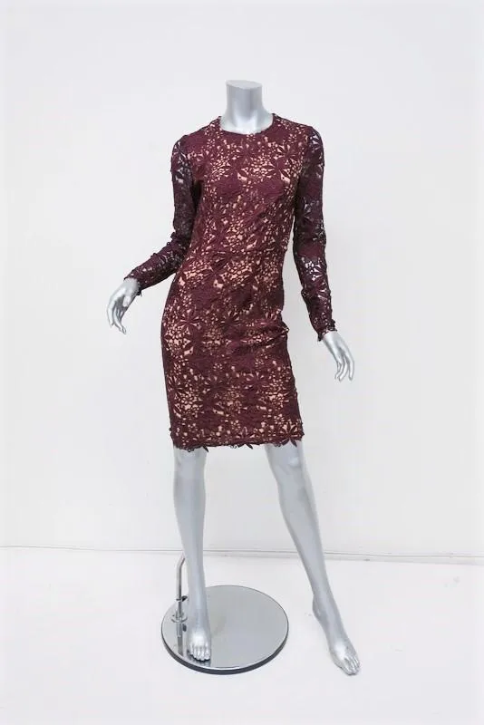 Stella McCartney Dress Bevam Burgundy Guipure Lace Size 38 Long Sleeve Sheath