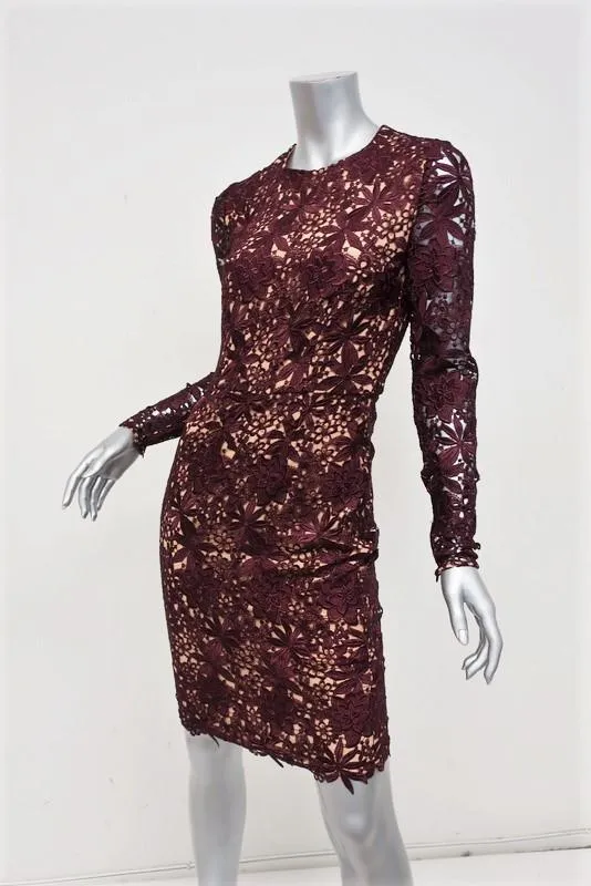 Stella McCartney Dress Bevam Burgundy Guipure Lace Size 38 Long Sleeve Sheath