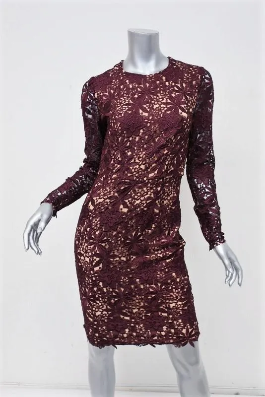 Stella McCartney Dress Bevam Burgundy Guipure Lace Size 38 Long Sleeve Sheath
