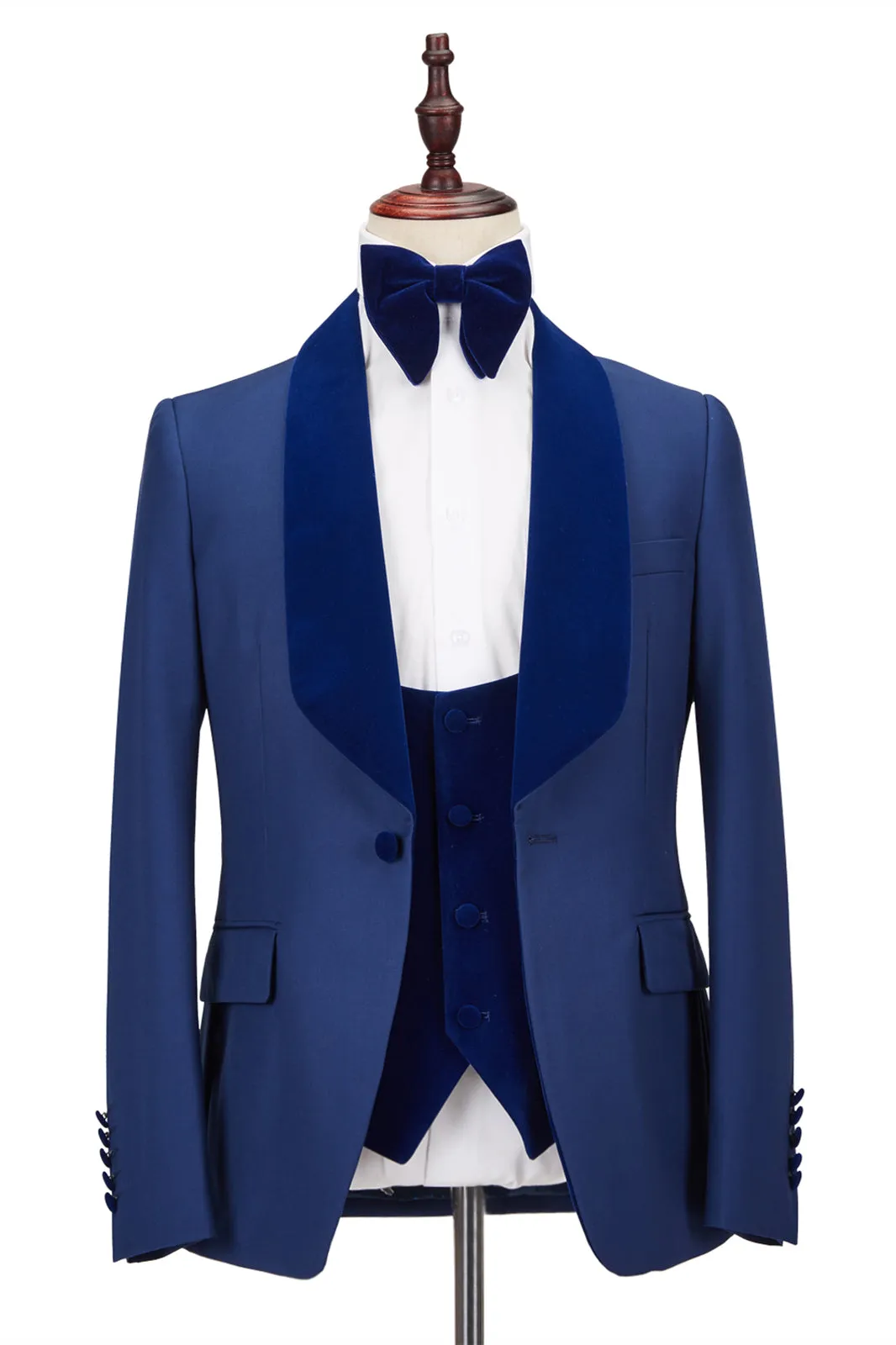 Stitching Velvet Shawl Lapel Royal Blue One Button Men Formal Prom Suit Wedding Tuxedos Online