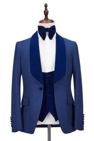 Stitching Velvet Shawl Lapel Royal Blue One Button Men Formal Prom Suit Wedding Tuxedos Online