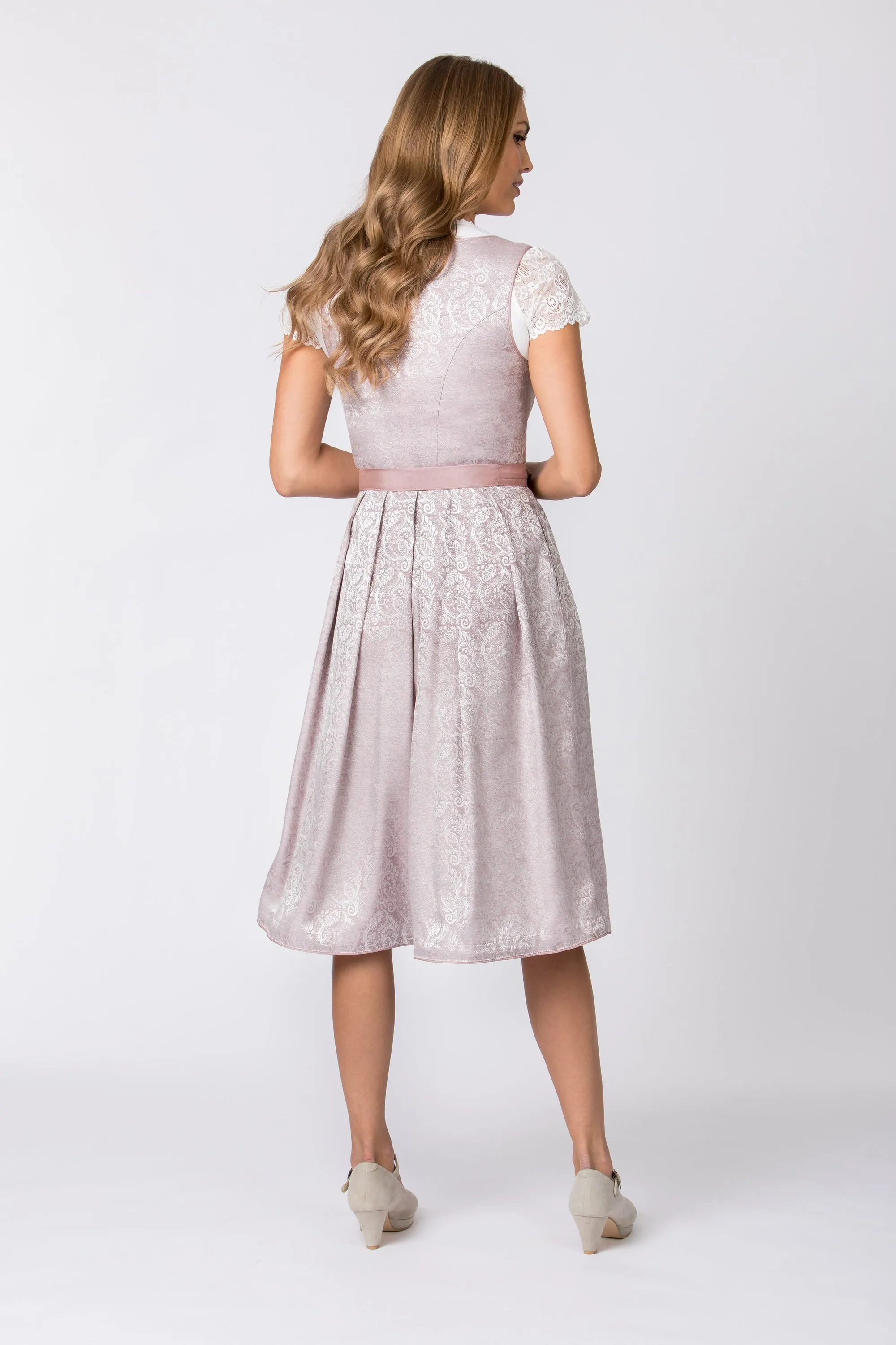 Stockerpoint Long Dirndl 2pcs. 70cm "Sidonia" Smoke Blue/Cream/Rose
