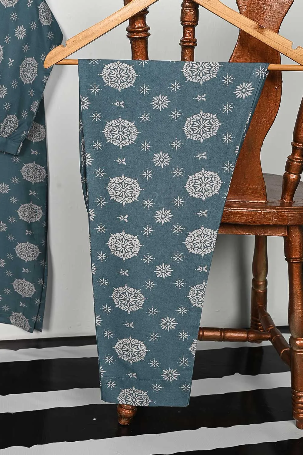 STP-146A-GreyishBlue - 2PC DIGITAL COTTON PRINTED STITCHED