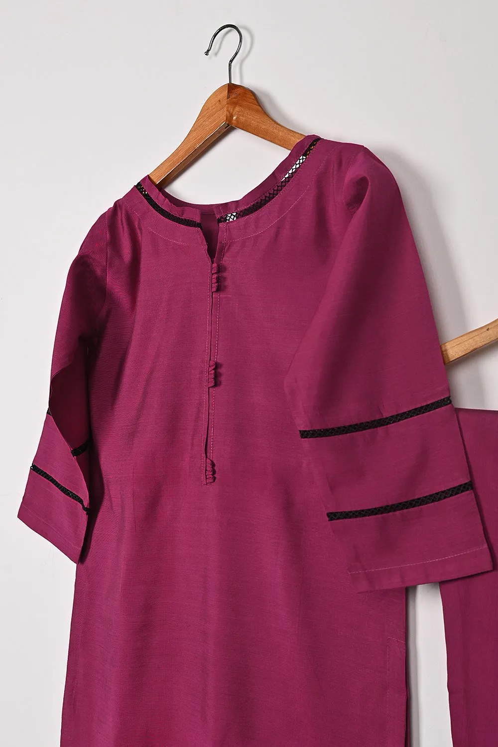 STP-209B-Fuchsia - 2Pc Ready to Wear Cotton Silk Solid Dress